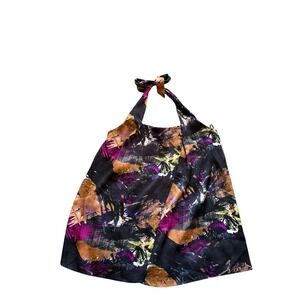 Ann Taylor Size 14 Abstract Print Halter Top Black Multi Color Sleeveless